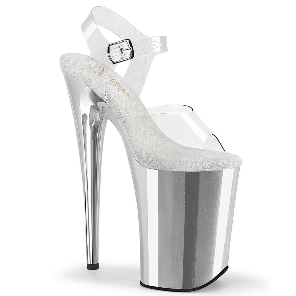 Pleaser - INFINITY908 Ankle strap sandal, Pole dance shoes - White/Silver coloured Product image